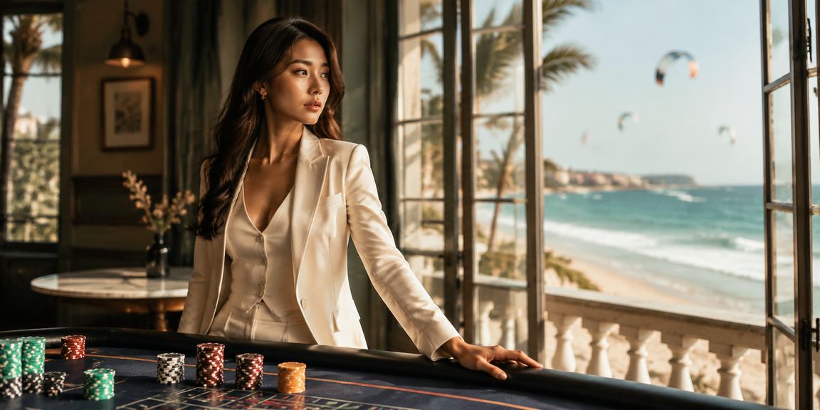 Không gian casino hiện đại tại Việt Nam với ánh đèn rực rỡ và bàn chơi